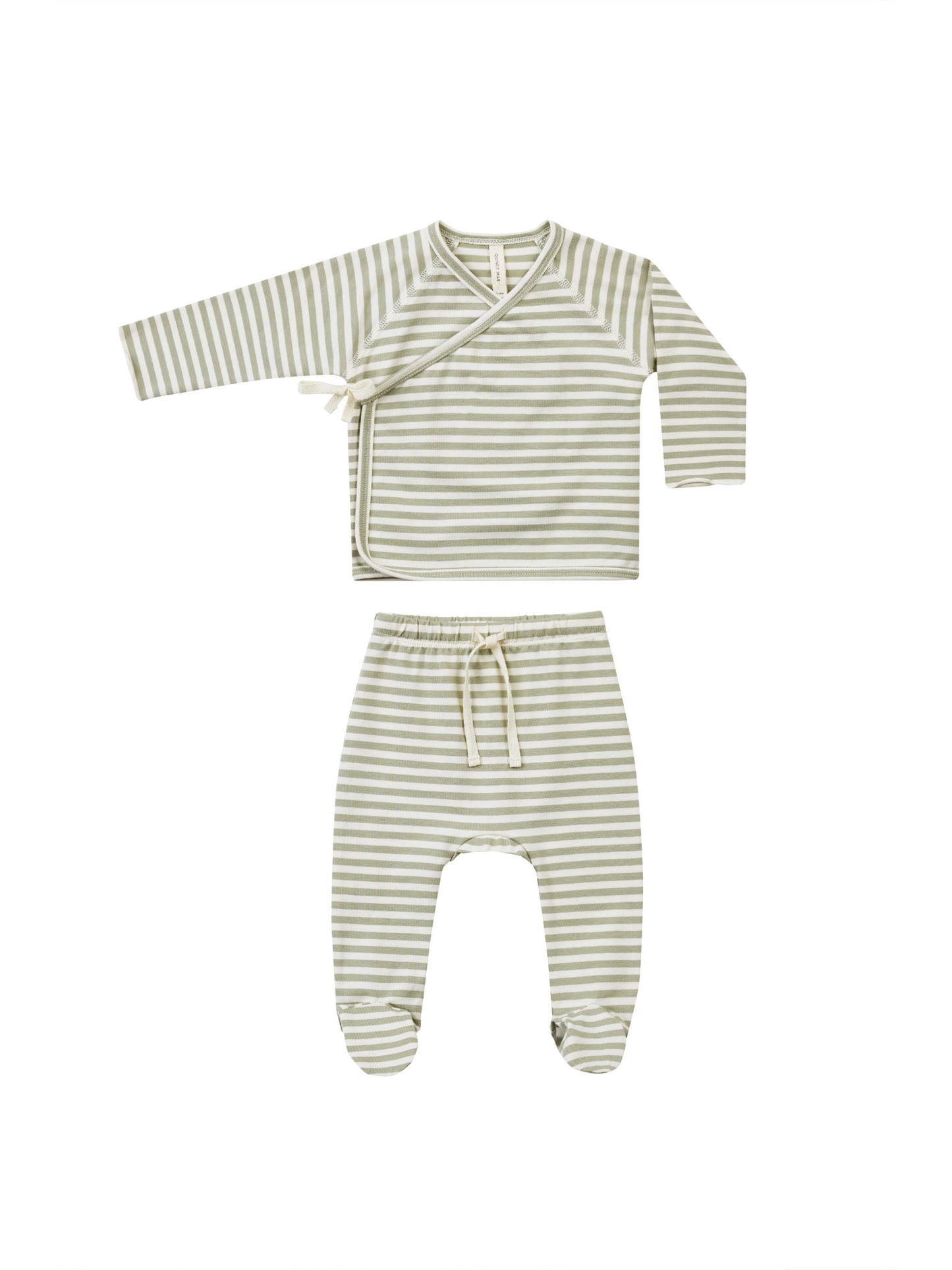 Wrap Top + Footed Pant Set I Sage Stripe