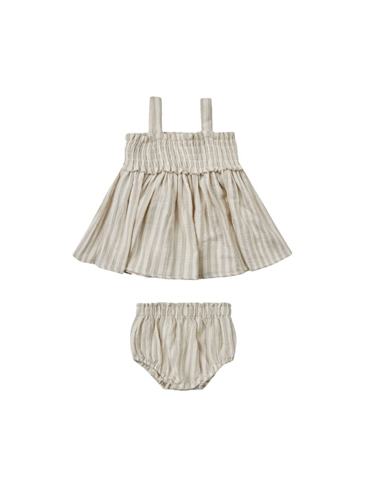 Mae Smocked Top+ Bloomer Set I Ash Stripe