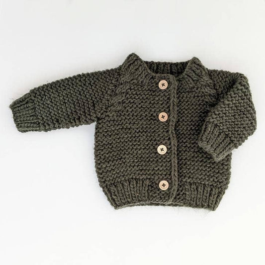 Loden Garter Stitch Cardigan Sweater: 12-18 months