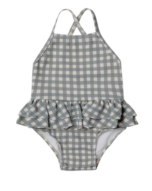 Ruffled One-Piece Swimsuit | Sea Green Gingham