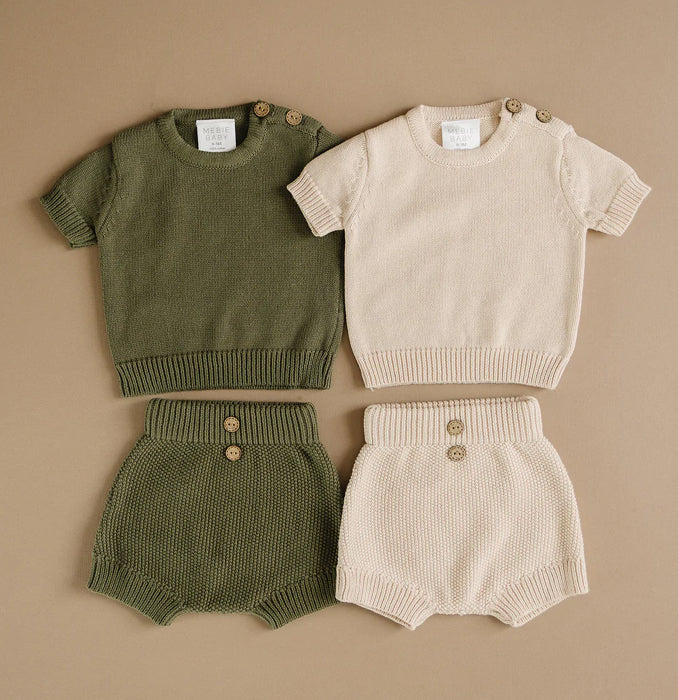 Button Top+ Short Knit Set | Vanilla