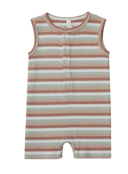 Ribbed Henley Romper | Summer Stripe